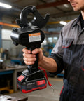 Technician holding a Cordless Ratcheting Cable Cutter With Comfort Grip Handle for Heavy Duty Electric Wire Cutting 1000 MCM Copper