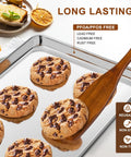 Heavy Duty Baking Sheet Set Of 3 For Home Bakers Commercial Grade Stainless Steel Cookie Sheets with cookies on nonstick surface