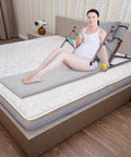 Heavy Duty Electric Lifting Bed Backrest With Guardrail, 2-80 Degree Adjustable Recline Support For Seniors And Patients, Removable Cushion, Sturdy Carbon Steel Frame, 661lbs Load Capacity, Gray in use with a pregnant woman on bed.
