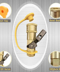 Front view of 7 Piece Propane Quick Connect Fittings Set For RV To Grill Hookups With shutoff valve and brass connectors.
