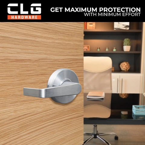 Passage Closet Door Lever Heavy Duty Built To Last Commercial Grade Satin Chrome Non Locking Door Handles With Latch For Interior Doors ADA Compliant Cylindrical Lever Hardware on office door
