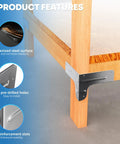 Heavy Duty Galvanized Steel 2x4 Workbench Bracket Kit showing corner bracket installed on wooden frame with product features