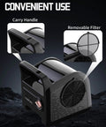 Industrial Floor Fan Air Mover 580W Power, 22 Meters Per Second Wind, 685 CFM Airflow, showing carry handle and removable filter