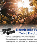 Universal 3 Pin Ebike Throttle Full Twist Grip Kit Plug And Play Easy Install For Electric Bike Scooter Bicycle Motorcycle 12V 36V 48V 72V Replacement Fits Folding Mountain Bikes with text overlay
