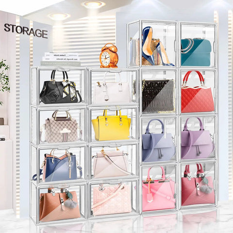 4 Piece Clear Acrylic Handbag Storage Organizer Set For Closet With Large Capacity Easy Access Stackable Display Boxes