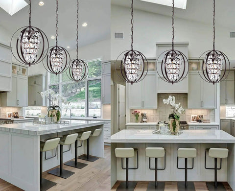 Bronze Vintage Crystal Pendant Light Fixture 1 Light Metal Hanging Chandelier For Entryway And Foyer displayed above kitchen island