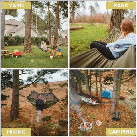 Camping Hammock Tent With Mosquito Net, Portable Easy Setup Single Or Double Hammock used in various outdoor settings
