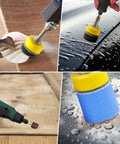 1 Inch Wet And Dry Sanding Discs Kit for Rotary Tools, showing use on wood, car surface, and drill with accessories