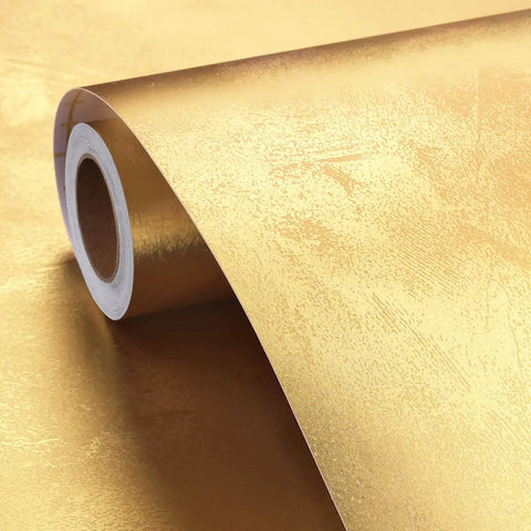 Dope Gold Peel And Stick Wallpaper Thick Metallic Wallcovering displaying a thick gold vinyl roll for easy installation.
