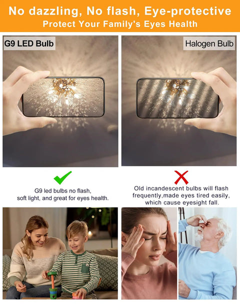 Comparison of G9 LED bulb and halogen bulb, showing benefits of G9 LED Bulb Dimmable 4W 4000K Neutral White 450 Lumen Ceramic Bi Pin Base T4