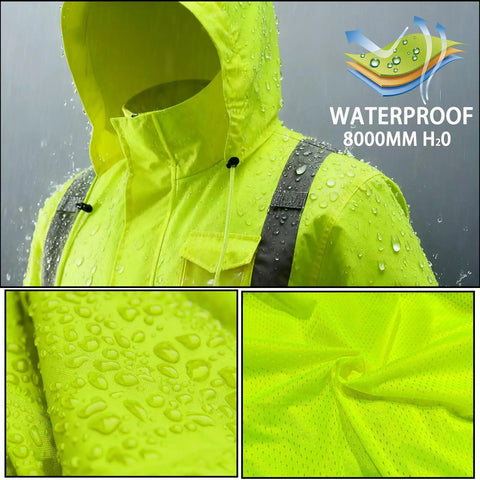 Top Shelf Class 3 High Visibility Safety Rain Jacket For Men Straight Up Waterproof Reflective Construction Workwear Weather Hardened Storm Beaters Breathable Lining Yellow Large Xl