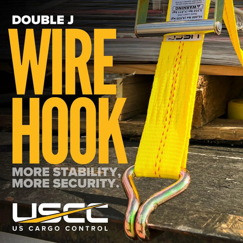Ultra Badass Heavy Duty J Hook Ratchet Straps For Hauling Cargo On Trailers And Pickups Two By Twelve Feet 10k Break Strength yellow polyester tie down with wire hook.