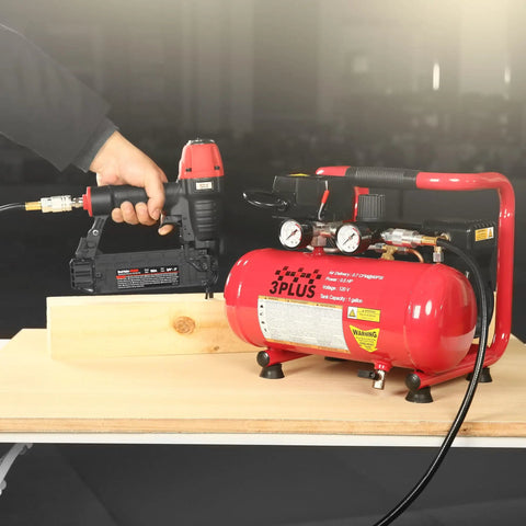 18 Gauge Brad Nailer and Quiet 1 Gallon Air Compressor Combo Kit for Finish and Trim Projects, shown on a workbench
