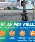 Built Tough Trailer Jack Wheel Replacement Kit 2000 Pound Capacity Two Wheels For Tongue Jacks Boat Camper Hitch And Car Hauler Trailers 360 Degree Swivel For Easy Repositioning And Locking Pin, installed on a trailer tongue.