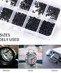 Hella Strong 1200 Piece Micro Tapping Screws Tight Cross Drive Threads Sleek Flat Heads in assorted sizes for watches and clocks.