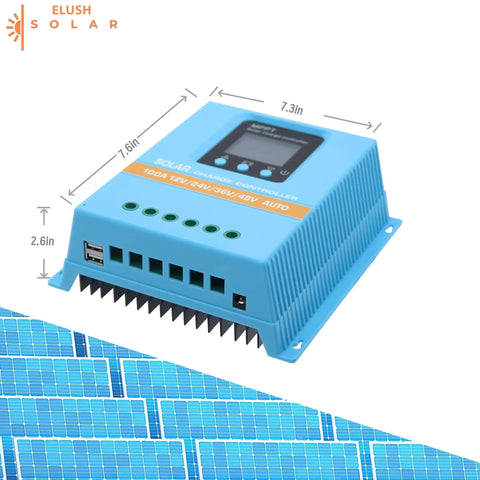 Beefed Up 100A MPPT Solar Charge Controller With LCD Display for 12V 24V 36V 48V Systems, auto detect, dual USB ports, blue casing