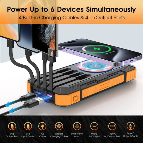 Massive 49800mAh Wireless Power Bank With Built In Cables 22.5W PD 3.0 USB C In Out Fast Charge for iPhone Android iPad