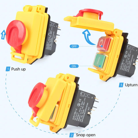 Emergency Stop Pushbutton Switch For 110V Lathe Parts With Electromagnetic Switch 5 Pins IP54 Built Tough For CJ 0618