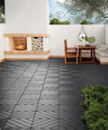 Interlocking 12x12 Outdoor Deck Tiles 9 Pack DIY Friendly Heavy Duty Plastic Patio Pavers With Drainage Waterproof Non Slip Snap Together Flooring For Balcony Poolside Garage Dark Grey installed on patio