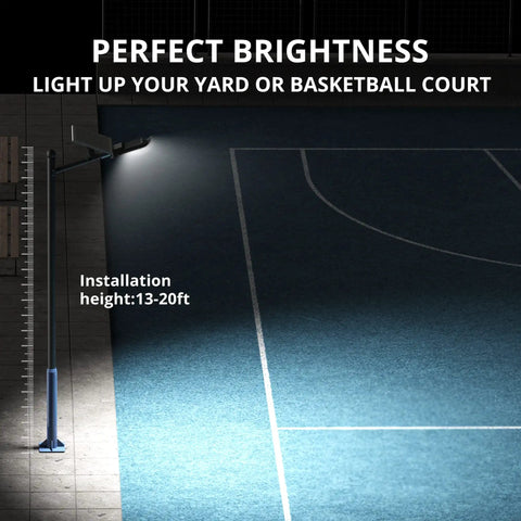Solar Street Light 300W Outdoor Flood Light With 30000LM LED illuminating a basketball court at night.