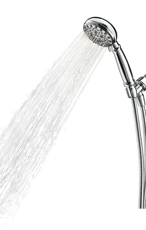 Banbury Spot Resist Brushed Nickel 5 Spray Hand Shower With Hose And Bracket 4 Inch Diameter Self Cleaning Nozzles in use