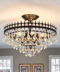 5-Light Modern Crystal Chandeliers Dope Matte Black Semi-Flush Mount Ceiling Light Fixture close-up with crystal accents