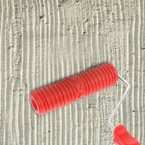 Top Tier Premium Grain Pattern Paint Roller With Slick Plastic Handle For Smoothing Over Bare Drywall and crafting embossed textures on a textured wall.