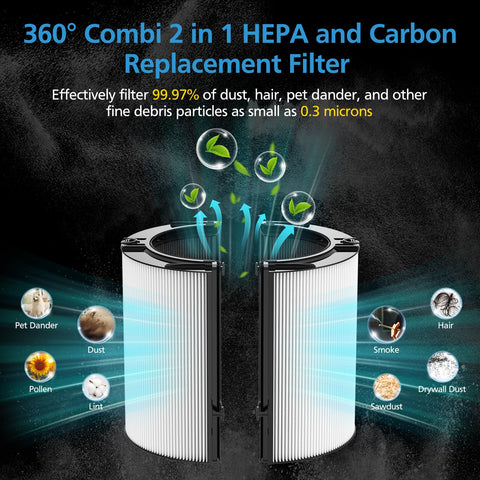 2 Pack 360 Degree Glass HEPA And Activated Carbon Filter Replacement For HP1 HP2 TP09 TP07 TP06 with filtering capabilities