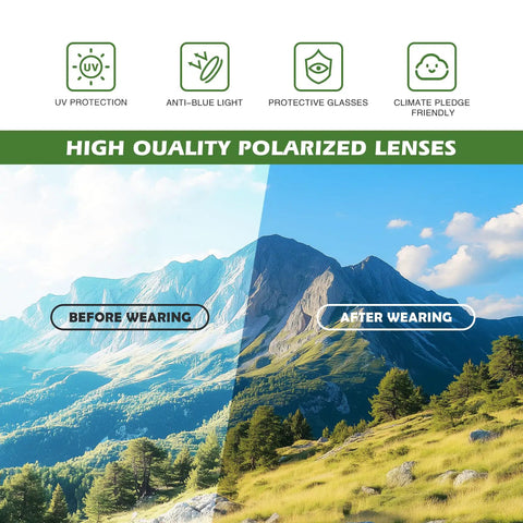 Image showing effect of Three Pack Men's Polarized Sunglasses Set For Driving Fishing Golf with glare-reducing TAC lenses.