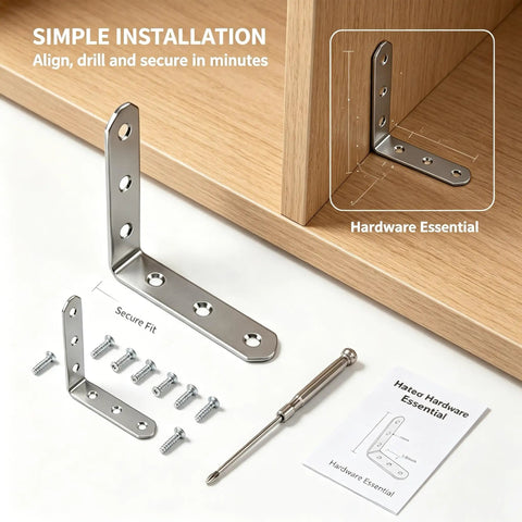 10 Pack 4x4 Inch Stainless Steel L Shaped Brackets Heavy Duty 90 Degree Corner Braces For Wood Projects With 60 Mounting Screws