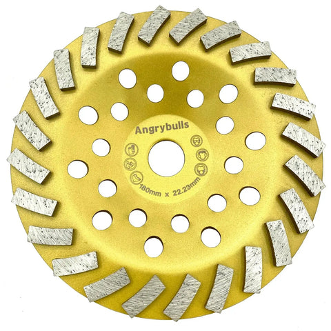 Front view of 7 Inch Diamond Pro Grade Heavy Duty Concrete Grinding Cup Wheel For Polishing And Cleaning Stone Surfaces Cement