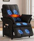 Power Recliner Chair With Heat And Massage, Linen Electric Recliner Sofa With Remote, 3 Side Pockets, Dark Grey