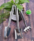 Three Piece Mini Garden Tools Set Stainless Steel Triangle Shovel Square Transplant Spade And Hand Rake Lightweight For Loose Soil Succulents Potted Flowers And Seedlings