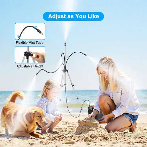 Portable Misting System With Standing Frame 6000mAh Battery Powered Outdoor Mist Kit for Patio Beach Pool Camping 20L Reservoir
