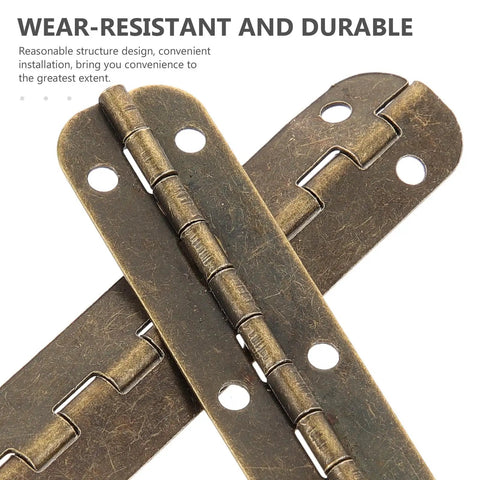 Tank Tough Heavy Duty Piano Hinges For Cabinets And Toolboxes 150 By 10 Mm Antique Brass Continuous Butt Hinges close-up view.
