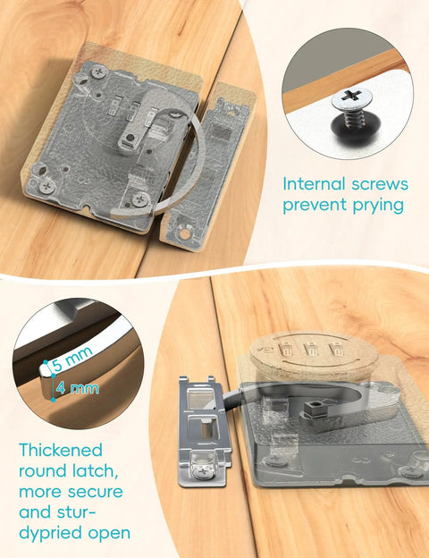 Solid Keyless Cabinet Lock With Three Digit Combo For Sliding Doors And Drawers Featuring Anti Pry Bar, showing internal screws and latch.