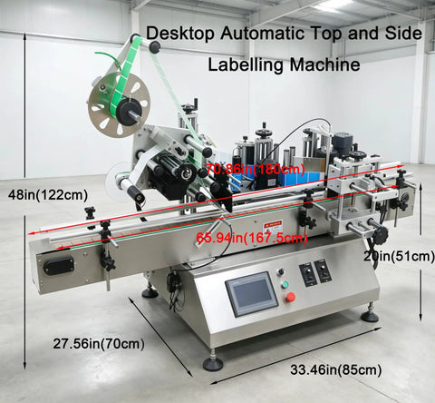 Heavy Duty Automatic Desktop Labeling Machine With Slick Touchscreen Interface For Straight Up Flat Or Spot On Fixed Point Sticker Mounting On Glass Bottles And Tin Cans 110V