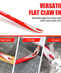 Two Piece Nail Puller Set With 12 Inch Pry Bar And 8 Inch Mini Crowbar Cat Paw Nail Remover showing flat claw end in use.