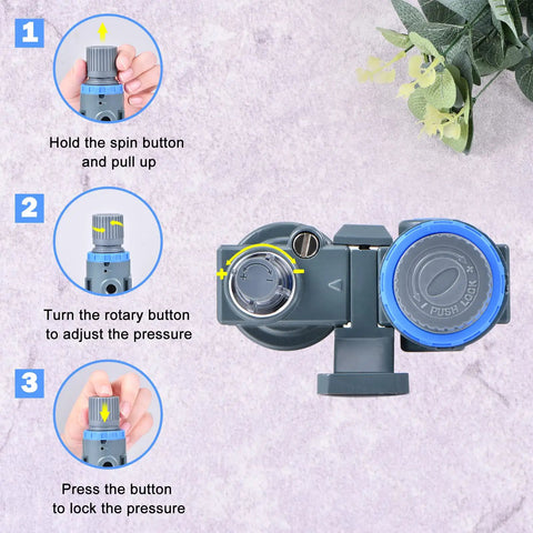 Top view of One Quarter Inch Air Compressor Filter with Integrated Pressure Regulator showing setup instructions.