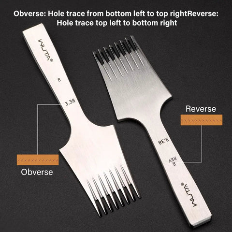 Leather Chisel And Pricking Iron Set Pro Grade Die Steel Puncher For French Style Stitching showing polished multi-prong tools