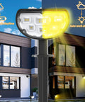 Outdoor Solar Spotlights 650 Lumen IP67 Waterproof Warm White 3000K with Auto On Off illuminating a modern house at night