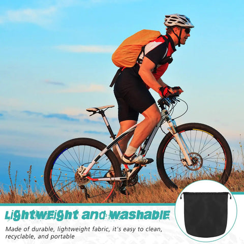 Cyclist wearing 2 Pack Waterproof Motorcycle Helmet Bag With Soft Lining And Drawstring Closure in action outdoors