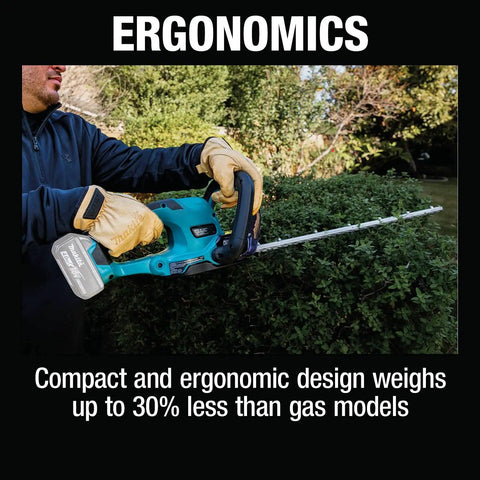 Person using 18V LXT Cordless Hedge Trimmer With 24 Inch Dual Action Blade Tool Only No Gas No Mess No Emissions on bushes