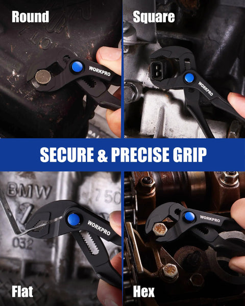 Tiny But Mighty 4 Inch Water Pump Pliers With 15 Position Push Lock V Jaw Groove Joint Pliers gripping various shapes