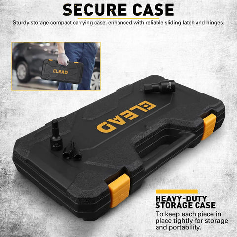 Impact Hex Socket Set 36-Piece With Adapters case, black with yellow accents, secure latch, ideal for auto techs and DIY warriors