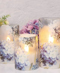 Flameless Battery Operated Candles With Remote Hydrangea Glass Pillar Centerpiece For Wedding And Home Decor, Romantic Flickering Warm White Light