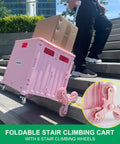 Foldable Utility Cart With Stair Climbing Wheels Telescoping Handle And Collapsible Rolling Trolley Pink For Grocery Shopping Storage On The Go Everyday Use