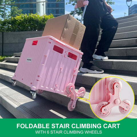 Foldable Utility Cart With Stair Climbing Wheels Telescoping Handle And Collapsible Rolling Trolley Pink For Grocery Shopping Storage On The Go Everyday Use