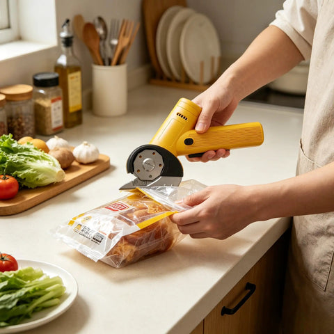 Cordless Electric Scissors For Fabric Leather Cardboard Carpet And More Rechargeable Handheld Cutting Tool With Sharp Blade For Precise Clean Cuts And Quick Box Openings This Beast Of A Cutter For DIY Projects. Used on plastic food packaging.