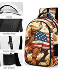 Farmland Patriotic Bull Print Unisex Backpack Large Capacity Durable Polyester Daypack With Breathable Fabric Easy Clean Material